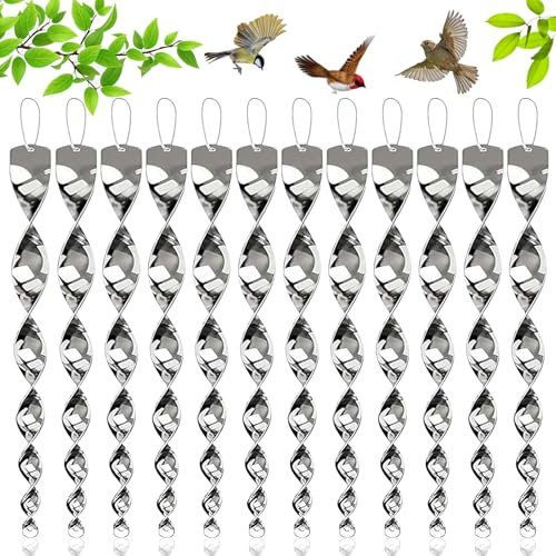 12 Stück Reflektierende Windspirale Vogelabwehr, Silber Reflektierende Vogelschreck, Taubenabwehr Balkon zur Vogelabwehr Vogelschreck und zur Dekoration für Balkon und Garten
