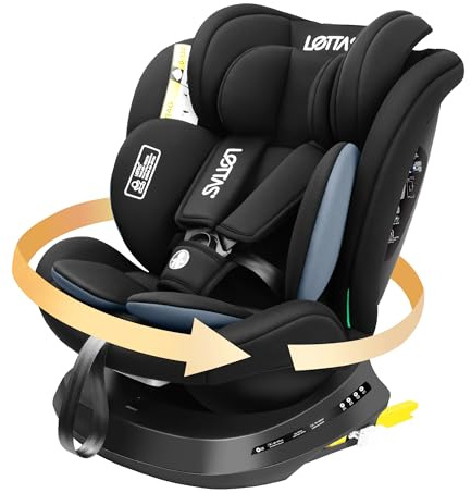 LETTAS 360° Rotating Car Seat with Isofix | i-Size (ECE R129) | 0-12 Years (40-150cm) | Group 0+/1/2/3 | Rear & Forward Facing