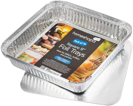 HOMESHOPA Aluminium Foil Trays with Lids, 72 Pack 9 X 9 Inch Square Disposable Tin Foil Containers, Best for Meal Prep, Food Storage, Baking, Broiling, Roasting