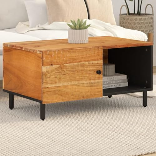 Teenpull Couchtisch 80x50x40 cm Massivholz Akazie, Wohnzimmertisch mit Stauraum, robuster Sofatisch für Wohnzimmer