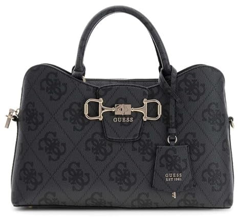 GUESS Umhängetasche Handtasche Janie Logo Girlfriend Satchel Coal Logo dunkelgrau