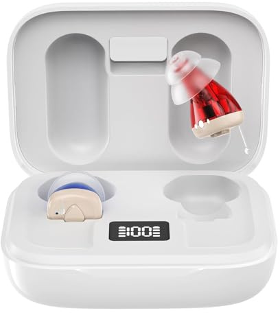 Hearing Amplifier for Seniors with Crystal Sound, Digital In-the-Ear Discreet & Comfortable Fit Hearing Amplifier with Intelligent Noise Reduction, One Button Control, Lasts Up to 100 Hours (White)