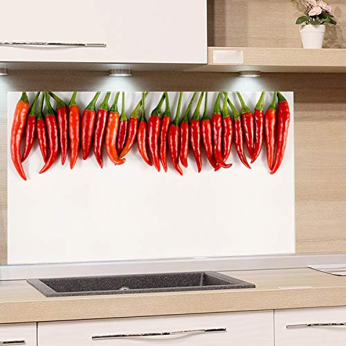 GRAZDesign Spritzschutz Glas für Küche Herd, Motiv Chili Schoten Peperoni, Küchenrückwand Küchenspiegel Glasrückwand, Herdblende 4mm ESG Glas, 60x40cm