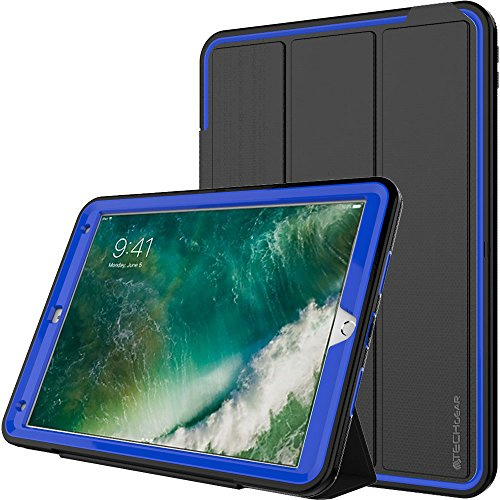 TECHGEAR D-Fence Case for iPad Air 3 2019 / iPad Pro 10.5, Hard Case, Shockproof Protection with Stand/Removable Screen Protector Compatible with iPad Pro 10.5 Inch [Black/Blue]