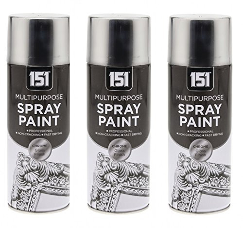 3 x 400ml 151 Multi Purpose Spray Paint Aerosol Wood Metal Brick - Chrome Gloss