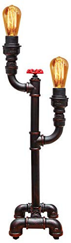 Vintage Industrial Water Pipe Table Lamp Valve Tap Double Uplighter Metal Rustic Retro Antique Desk Lamp T1004