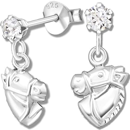 Mädchen Pferde Ohrringe Ohrhänger echt 925 Sterling Silber mit Zirkonia von SWAROVSKI Kinder Ohrstecker K224 +V2