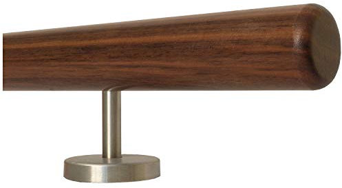 Noce ringhiera corrimano scale manico in legno dritto supporto in acciaio inox, lunghezza 30-500 cm da un pezzo/ad esempio lunghezza 80 cm con 2 supporti dritti - estremità = raggio fresato