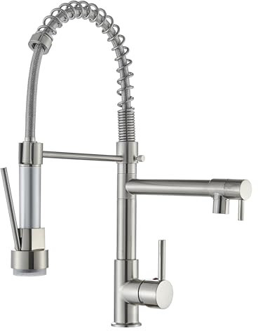 LED 3 Couleurs Changeantes Robinet de Cuisine Avec Douchette Flexible et Pivotante 360°Rétractable Avec Pulvérisateur Double Fonction,Laiton Durable Finition Surface Brossée