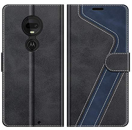 MOBESV Hülle für Motorola Moto G7 / Moto G7 Plus Handyhülle, Lederhülle mit Kartenfach, Klapphülle mit Ständer, Flip Case Handytasche Schutzhülle, Modisch Schwarz