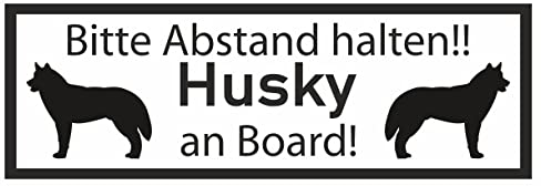 Samunshi® Aufkleber Husky an Board - Schild Sticker Hinweisschild Warnschild Vorsicht Hund 8 x 2,8cm Husky an Board schwarz