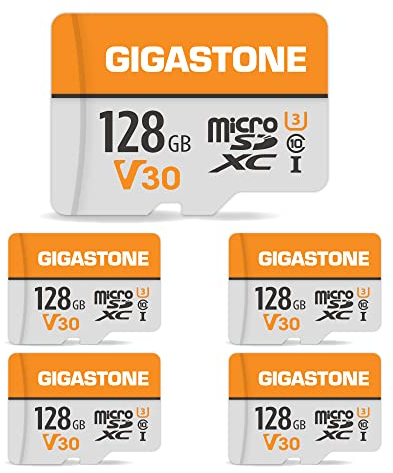 GIGASTONE Scheda di Memoria Micro SDXC da 128 GB e Adattatore SD, Set da 5, A1 U3 4K, Fino a 95 MB/s di Lettura, 40 MB/s di Scrittura per Videocamere Tavoletta Dashcam Canon Nikon DJI Drone
