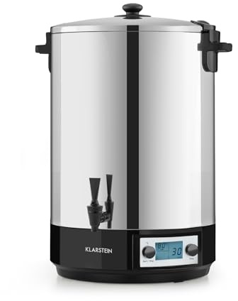 Klarstein KonfiStar 40 Digital Preserving Cooker, 40 L Canning Pot & Hot Drink Dispenser, 2500 W, 30-100°C, Timer 1-180 min, Keep-Warm Function, Locking Lid, Polished Stainless Steel