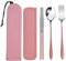 loopki Portable Reusable Travel Cutlery Set,Stainless Steel Cutlery Set Portable Camp Reusable Flatware Silverware,Include Fork Spoon Chopsticks with Case (Pink)