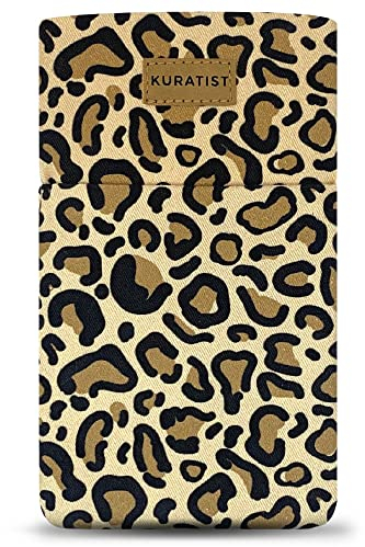 Kuratist Handy-Tasche 'AHOI' - Universell kompatibel z.B. iPhone 15/14/13 or Pro, Galaxy S24/S23, Xiaomi 14/13 - Handgefertigt aus Baumwoll-Canvas - Mit Schutzklappe - Beige Spots