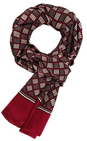 WANYING Edler 100% Seide Herrenschal 11 Momme Herren Seidenschal Schaltuch für Frühjahr Sommer Herbst Übergangssaison 155×26cm - Houndstooth Muster Dunkelrot