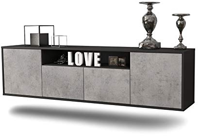 Dekati Lowboard Toledo hängend (180x49x35cm) Korpus anthrazit matt - Front Beton Optik - Push to Open