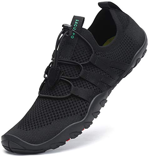 SAGUARO Damen Badeschuhe Herren Wasserschuhe Schnell Trocknend Aquaschuhe Strandschuhe rutschfeste Surfschuhe Schwimmschuhe Dunkelschwarz 38 EU