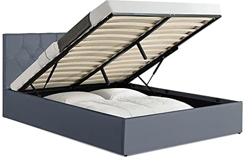 IDMarket - Lit Coffre Double Austin avec tête de lit et sommier 140 x 190 cm PVC Gris