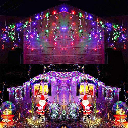 SHATCHI 240LEDs Waterfall Icicle Christmas Lights Multicolour - Multifunction 8 Modes, Timer Clear Cable Indoor/Outdoor Low Voltage Waterproof Curtain Light Christmas Decoration