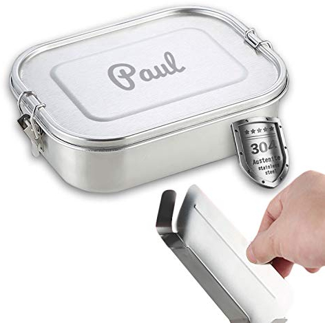LOOXIS Personalisierte Lunchbox aus Edelstahl mit Namen & Text graviert – 1200 ml, inkl. Abtrennung, Auslaufsicher, Bento-Box, Brotdose – Geschenkidee Kinder, Einschulung, Arbeit - L