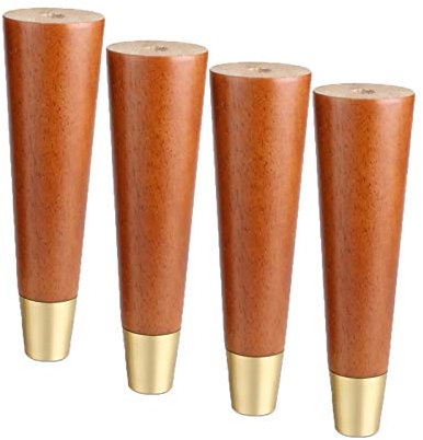 4x Holz Möbelfüße Tischbeine Möbelfüsse Massivholz Gerader Kegel Möbelbeine mit Messing Abdeckung für Sofa Bett Schrank Stuhl,Mit runder Montageplatte(20cm)