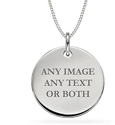 Personalised Sterling Silver Necklace Disc Pendant Plain 20mm Jewellery 925 Sterling Silver Engraved Custom Gift +Free Silver Necklace