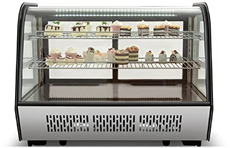 RISTOATTREZZATURE - Vetrina refrigerata da banco 88x56,8x68,6h cm vetro curvo 4 lati in vetro nera 160 lt 0 +12 °C