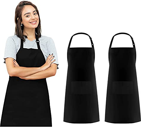 pizigci Grillschürze Schürzen mit 2 Taschen Kochschürze Stücke Einstellbare Resistant Antifouling Küchenschürze für Frauen und Männer Küche, Restaurant Kochschürze, café Schwarz, 18 (w01)