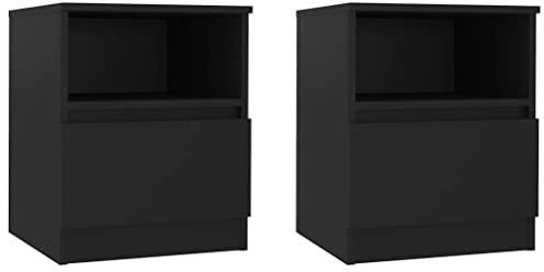 vidaXL 2X Nachttisch 1 Schublade 1 Ablage Nachtschrank Nachtkommode Nachtkonsole Schlafzimmer Schrank Kommode Schwarz 40x40x50cm Holzwerkstoff