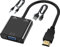 JZMATECH Adaptateur HDMI vers VGA 1080P, Convertisseur HDMI vers VGA (mâle vers Femelle) avec Câble Audio et Câble de Charge Micro USB pour PC, Ordinateur Portable, Projecteur, HDTV, PS4/3 Xbox