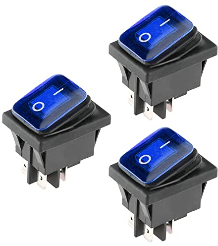 ETOPARS 3 Stück 12V 20A Kippschalter Auto KFZ Runde Wippschalter Blau Beleuchtet Nebel Licht EIN/AUS Schalter Druckschalter Taste Wasserdicht 4 Polig DPST Boot
