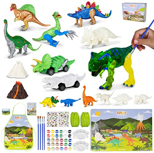 BONNYCO Dinosaurier Spielzeug Malset 16 Figuren Dino Bastelset Kinder Spielzeug sie leuchten im Dunkeln, Dinosaurier Basteln Geschenke für Kinder 3 4 5 6 7 8 9 10 Jahre Geburtstag, Weihnachten