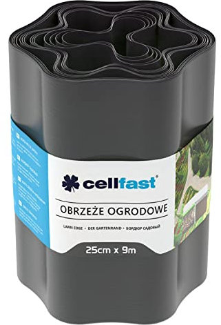 Cellfast Rasenkante Rasenkante Gartenkante Flexibel UV Beständig Wasserdicht Einfache Installation Hohe Qualität Graphit 25cm x 9m