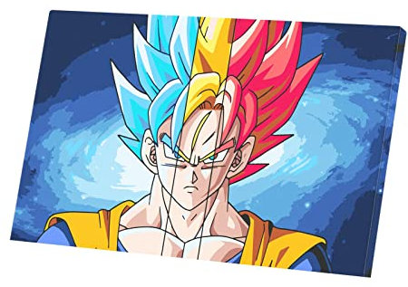 Dragon Ball Z Son Goku Wandbild Kunstdruck auf Leinwand Portrait Manga (64 cm x 40 cm)