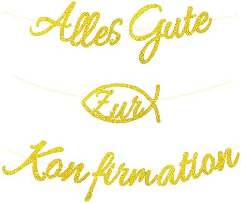 Alles Gute zur Konfirmation Girlande,kommunion Deko Banner Konfirmation Papiergirlande Konfirmation Banner Girlande Dekoration Papier Taufe Mädchen Junge, für Taufe Party Dekoration (Gold)