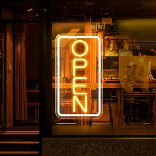 SOLIDEE LED Abierto Luminosos de neon Alimentado por USB Letrero Neon con Interruptor Regulable Luz de neón para Decorar Bar Hotel Tienda Café Restaurante Letrero vertical blanco cálido