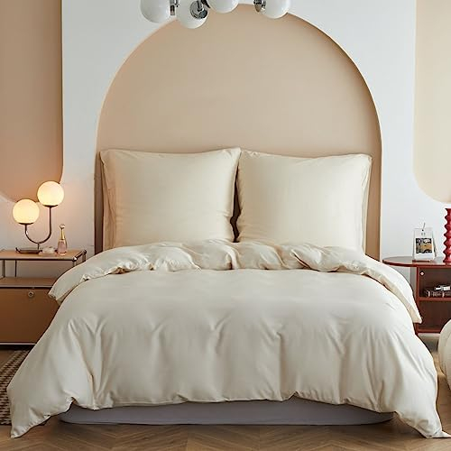 Simple&Opulence Ensemble de Housse de Couette en Bambou, Housse de Couette Soyeuse et Douce literie fraîche, Parfait avec taie d'oreiller,Beige,220×240cm