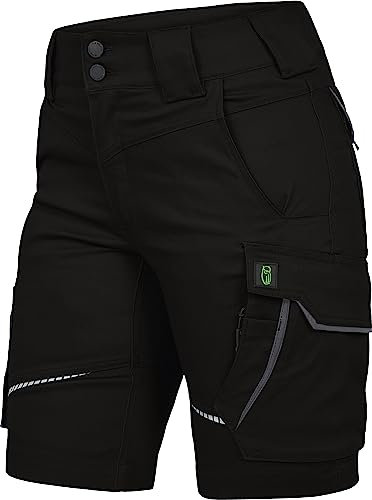 Leibwächter – Arbeitsshorts Damen Flex LINE Schwarz-grau – Größe 44 – Robuste Cargo Hose mit Taschen – Handwerker Shorts – Berufsbekleidung – Multifunktionshose mit Reflektoren