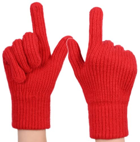 QICEDER Winterhandschuhe Touchscreen Handschuhe Strick Fingerhandschuhe Sport Warm und Winddicht Winterhandschuhe für Skifahren Radfahren Geeinget für Damen und Herren (Rot)