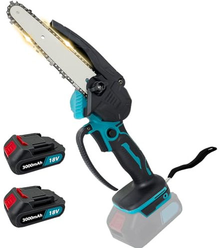 Mini Chainsaw, 6-Inch Cordless Electric Chain Saw for Makita with 2 Rechargeable Battery and Chains, Handheld Pruning Shears Saw for Tree Branch Wood Cutting(2X 3.0Ah)