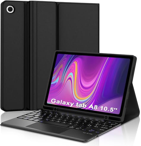 SENGBIRCH Custodia Tastiera per Samsung Galaxy Tab A8 Tablet 10,5 Pollici (SM-X200/X205/X207) - Cover con Tastiera Trackpad per Tablet Samsung Galaxy A8, Tastiera Italiana Magnetica Staccabile, Nero