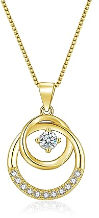 Loutade Halskette Damen Silber, 925 Sterling Silber Kreis Halskette mit Anhänger, 45 + 5cm Silberkette mit 2 Kreis Ringen, Halskette Gold 925 Kreis Geschenkidee, Geschenke zum Geburtstag Weihnachten