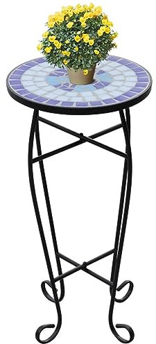 Homgoday Mosaik Beistelltisch Pflanztisch Blau Weiß Sofa Beistelltisch Nachttisch für Wohnzimmer Home Office Schlafzimmer End Desk Display Stand