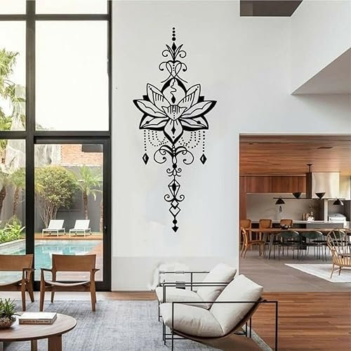 WEIMEIJIE Großes Mandala Lotus Yoga Studio Wandaufkleber Wohnzimmer Schlafzimmer Namast Lotus Wandtattoo Vinyl Haushöhe 122x Breite 50cm