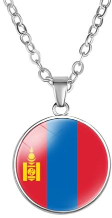 Cernomal Halskette Mit Mongolei-Flagge – Asiatische Länder, Trendiger Glas-Cabochon-Charm-Anhänger, Halsreif, Schmuck, Pullover-Kette, Accessoires, Festival, Geschenke Für Damen Und H