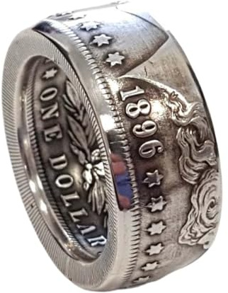 Morgan Silver Dollar Coin 1896 Design Ring, Morgan Dollar Ring - Morgan Silver Dollar Coin Design Ring - Coin Ring American Coin Rings for Men Women Dollar Coin 1896 Rings Fashion Coin Ring Size 10