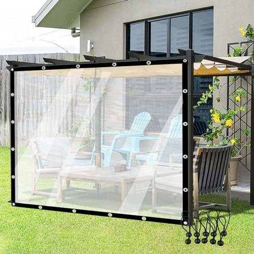 POCHY wasserdichte Seitenwände Pergola Transparente Wetterfeste Vorhänge für Außenbereich Kunststoffplane mit Ösen für Garten Carport Color : Clear, Size : 10'x16'(3x5m)
