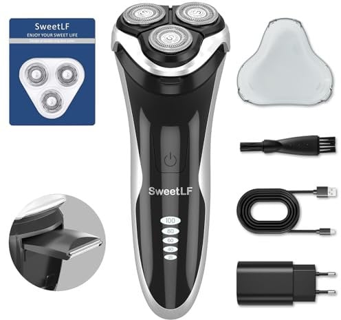 SweetLF [2024 NEU] Elektrischer Herrenrasierer für den Nass- und Trockengebrauch, wiederaufladbar mit wasserdichter IPX7-Technologie, mit Barttrimmer, 4D-Drehköpfen und LED-Display