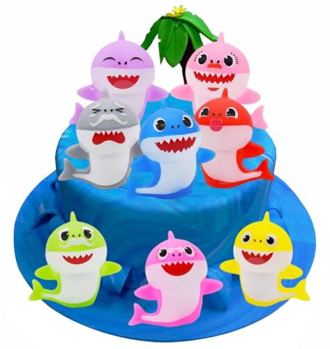 8 Pcs Shark Mini Figures Set - Shark Cake Toppers & Decorations for Family Baby Shower Birthday Party